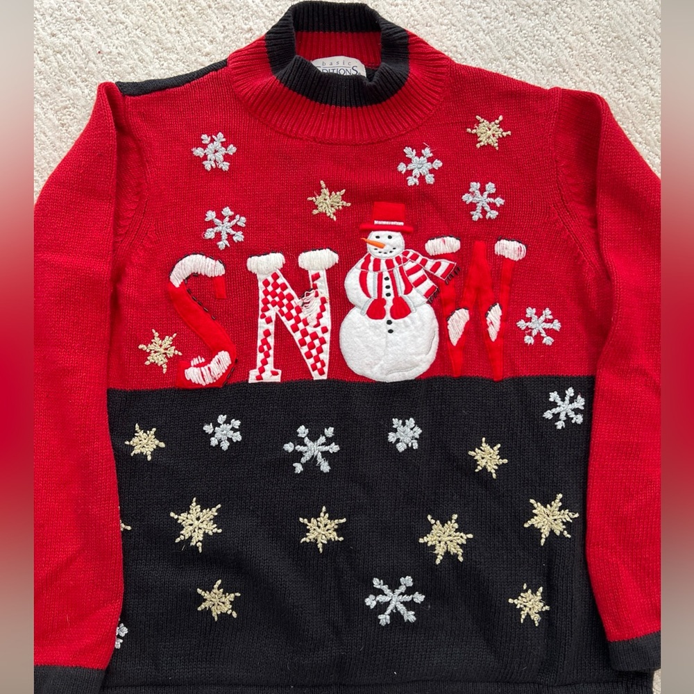 Basic Editions Red and Black Snowman Sweater